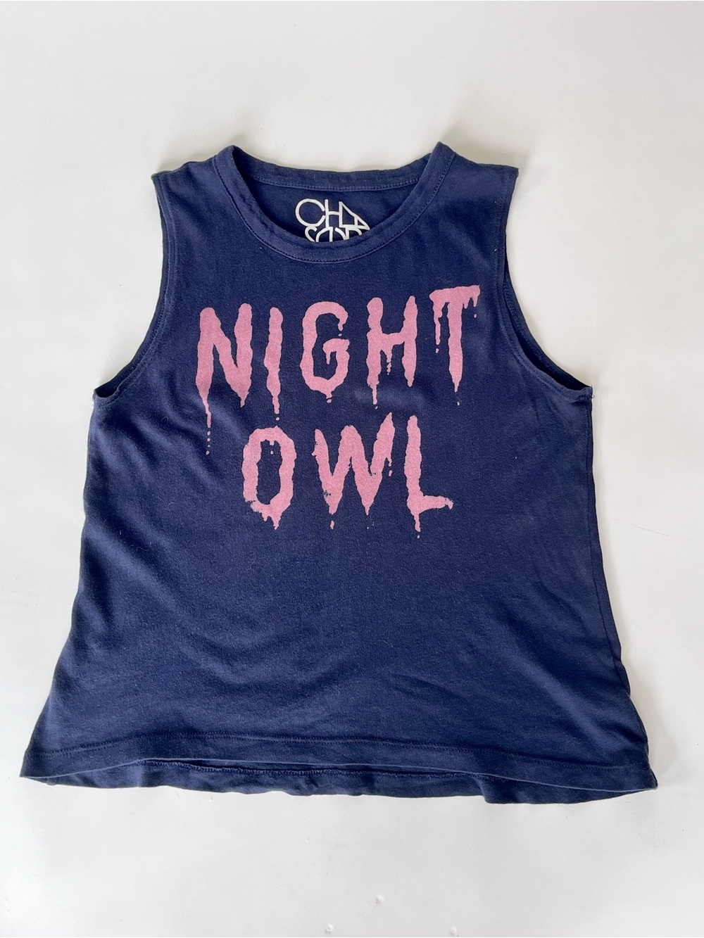 Chaser brand navy blue Tank Top with Pink 'Night Owl' Graphic